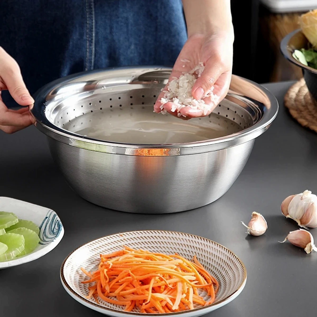 3 IN 1 VEGETABLE CUTTER WITH DRAIN BASKET